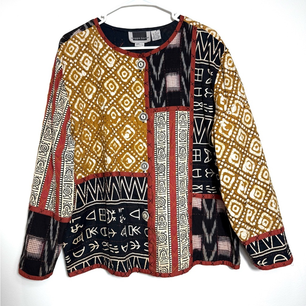 Vintage Maggie Barnes Hippie Embroidered Patchwork Art To Wear Jacket Size 1X
